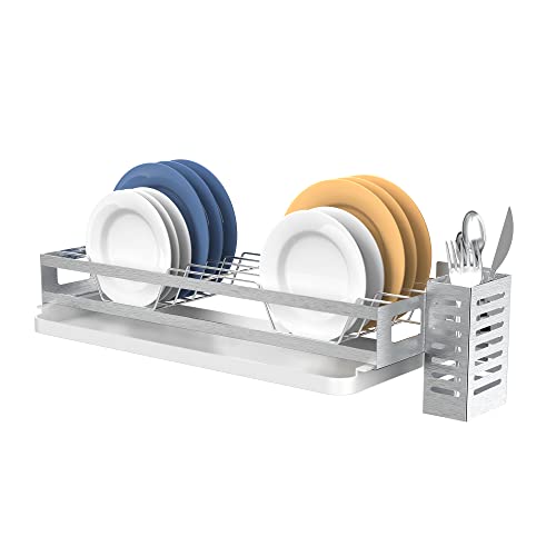 junyuan Hanging Dish Drying Rack Wall Mount Over The Sink with Utensil Holder, Kitchen Dishes Plate Shelf Organizers with Removable Drain Board,Stainless Rust Proof
