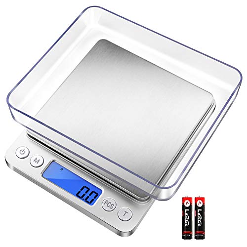 Fuzion Digital Kitchen Scale 3000g/ 0.1g, Pocket Food Scale 6 Measure Modes, Gram Scale with 2 Trays, LCD, Tare, Digital Scale Grams and Ounces for Food, Cooking, Nutrition, Reptiles(Battery Included)