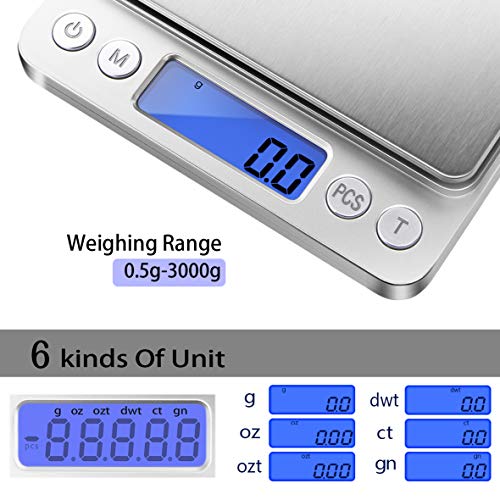 Fuzion Digital Kitchen Scale 3000g/ 0.1g, Pocket Food Scale 6 Measure Modes, Gram Scale with 2 Trays, LCD, Tare, Digital Scale Grams and Ounces for Food, Cooking, Nutrition, Reptiles(Battery Included) | The Storepaperoomates Retail Market - Fast Affordable Shopping