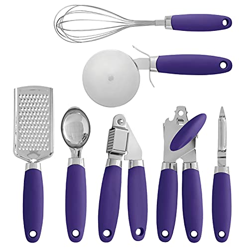 COOK WITH COLOR 7 Pc Kitchen Gadget Set Stainless Steel Utensils with Soft Touch Lavender Handles