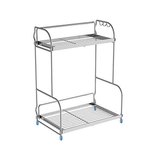 Lavish Home Kitchen Rack-2-Tiered Countertop Storage Shelves with 3 Side Hooks-Free Standing Organizer For Spices, Jars, Condiments and More