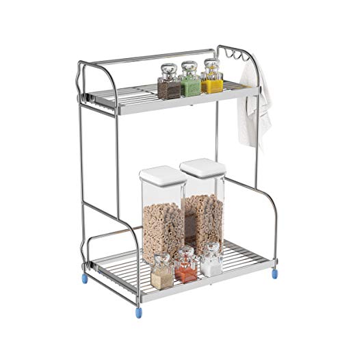 Lavish Home Kitchen Rack-2-Tiered Countertop Storage Shelves with 3 Side Hooks-Free Standing Organizer For Spices, Jars, Condiments and More | The Storepaperoomates Retail Market - Fast Affordable Shopping