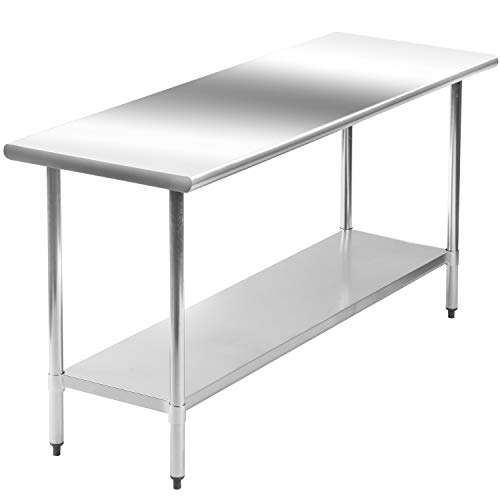 Stainless Steel Work Table Kitchen Work Table Scratch Resistent Commercial Work Table Metal Table with Adjustable Table Foot for Kitchen Home Restaurant (24Wx60L)
