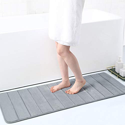 Buganda Memory Foam Soft Bath Mats – Non Slip Absorbent Bathroom Rugs Rubber Back Runner Mat for Kitchen Bathroom Floors 17″ x 47″, Grey