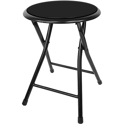 Trademark Home Collection Folding Heavy Duty 18-Inch Collapsible Padded Round Stool with 300 Pound Capacity for Dorm, Rec Room or Gameroom (Midnight)