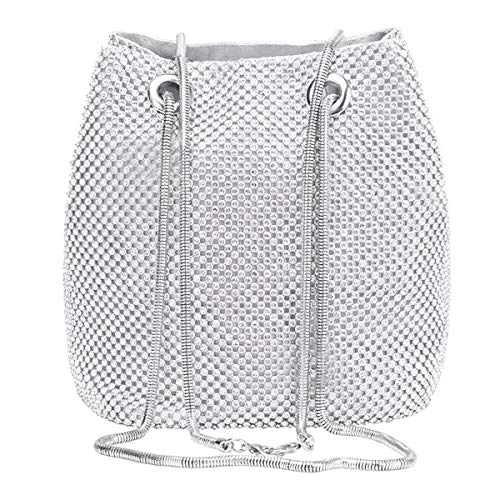 Selighting Rhinestones Crystal Clutch Evening Bags for Women Crossbody Shoulder Bucket Bags Prom Party Wedding Purses Silver