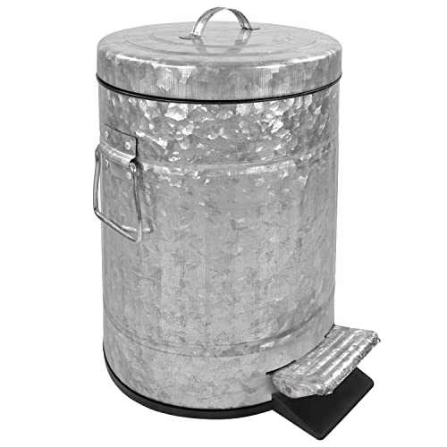 Autumn Alley Farmhouse Bathroom Trash Can – Galvanized Trash Can with Lid and Pedal for Rustic Bathroom, Farmhouse Kitchen Trash Can, Country Home Décor, 5L, 1.3 Gallon, Galvanized Grey