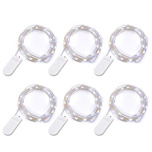 TingMiao Cool White Fairy String Lights Battery Operated Fairy Lights Firefly Lights LED Starry String Lights 7.2ft 20 LEDs Silvery Copper Wire for Christmas DIY Decoration Wedding Party (6 Pack)