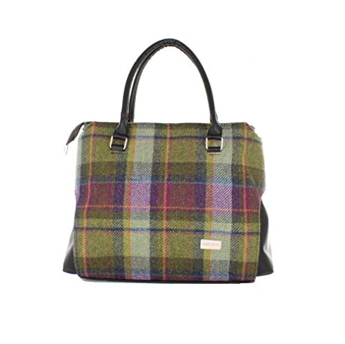Mucros Weavers Women’s Handbag – Emily Style – Wool Tweed and PU Leather Made in Ireland (Multi Vernal Plaid)