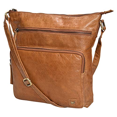 Wise Owl Genuine Leather Crossbody Handbags & Purses for Women -Premium Crossover Over the Shoulder Bag (Cognac Multi-Wax)