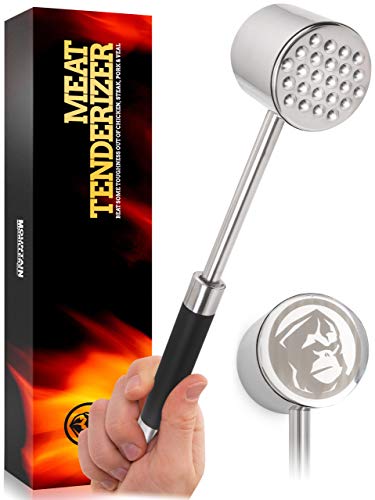 Mountain Grillers Meat Mallet Tool For Kitchen & BBQ – Meat Hammer – Meat Tenderizer – Sturdy Stainless Steel Steak Pounder For Beef Veal & Chicken – Dishwasher Safe Meat Beater – No More Chewy Meats