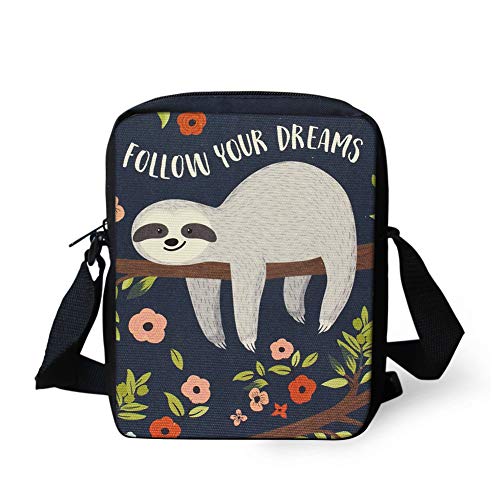 UNICEU Cute Sloth Flower Print Messenger Bag Ultralight Small Portable Women’s Outdoor Sport School Bags Purse
