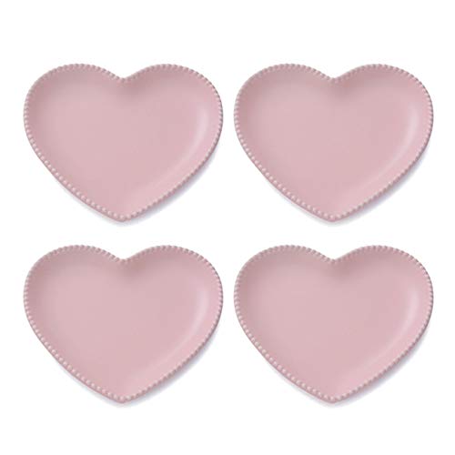 CHOOLD Elegant Ceramic Heart Shaped Salad Plate/Dessert Plate for Home Kitchen Party Xmas-7 Inch-Set of 4