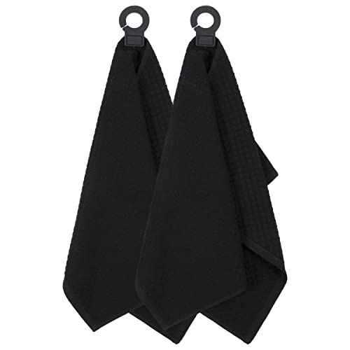 Ritz Hook and Hang Towel with Permanent Rubber Hook for Kitchen, Bathroom, Mudroom, Laundry Room, Extra-Large, 18″ X 28″, Machine Washable, 2 Pack, Black