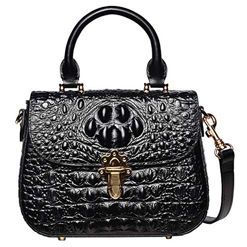 PIJUSHI Leather Crossbody Bags for Women Designer Crocodile Purse Satchel Handbag (99806 Black)