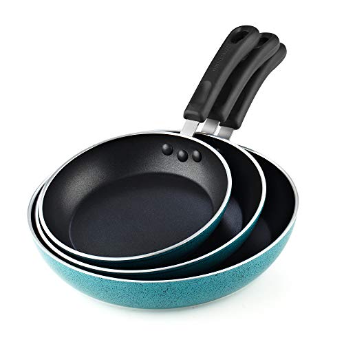 Cook N Home Nonstick Saute Fry Pan Set, Skillet, Stay Cool Handle, 8-inch, 9.5-inch, and 11-Inch, Turquoise, 3-Piece