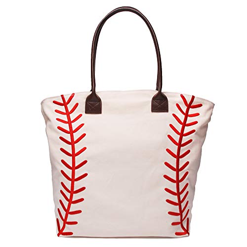 Large Women Baseball Mom Tote Bags Embroidery Vinyl Seams Canvas Casual Handbag (Embroidery Seams)