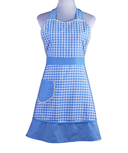 Cute Lovely Unique Design Women Girls Ladies Retro Apron with Chic Pocket for Cooking Kitchen, Blue