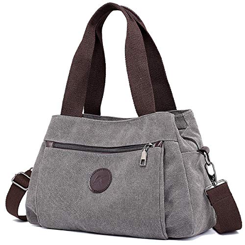DOURR Hobo Handbags Canvas Crossbody Bag for Women, Multi Compartment Tote Purse Bags (Gray – Medium)