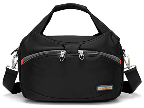 La Packmore Waterproof Nylon Crossbody Bags for Women Multi-Pocket Shoulder Bag Travel Purse and Handbag (Black)