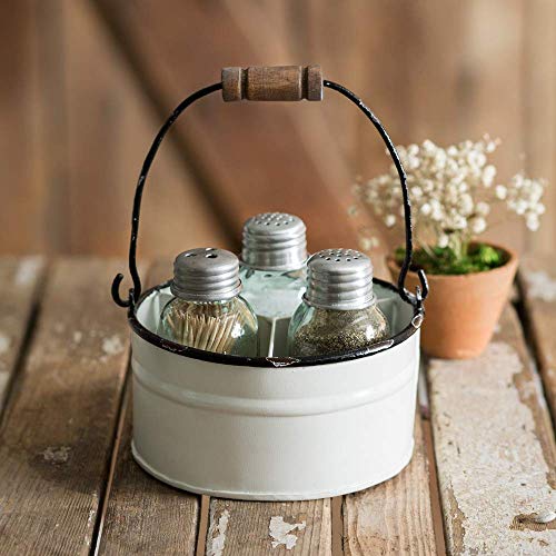 Ctw Home Collection Round Bucket Salt Pepper and Toothpick Caddy – White