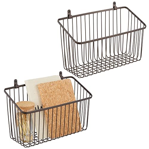 mDesign Small Metal Wire Wall Mounted Storage Organizer Basket Bin for Hanging in Kitchen, Garage, Entryway, Mudroom, Bedroom, Bathroom, Laundry Room – Unity Collection – 2 Pack – Bronze