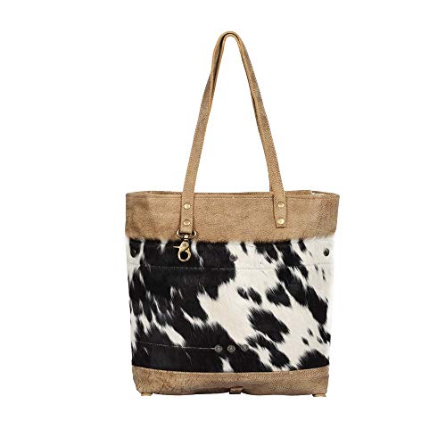 Myra Bag Cocoa Cowhide & Leather Tote Bag S-1369, Brown, Medium