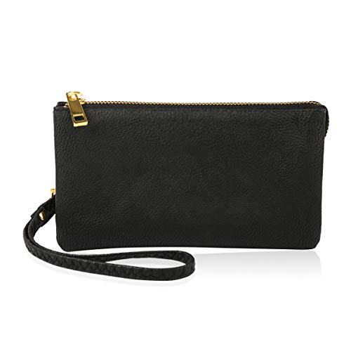 Convertible Faux Leather Wallet Purse Clutch – Mini Croc Handbag Detachable Chain Crossbody Strap Phone Holder (Black)