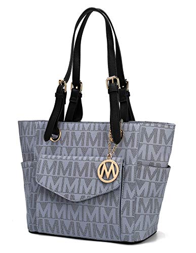 MKF Shoulder Bag for Women: PU Leather Top Handle Tote Handbag – Lady Fashion Satchel Pocketbook, Signature Purse Grey