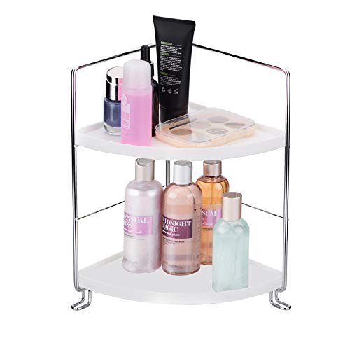 KINGBERWI 2-Tier Corner Storage Shelf, Bathroom Organizer Countertop, Cosmetics Makeup Organizer Holder, Kitchen Spice Rack, Silver