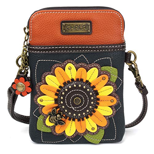 Chala Crossbody Cell Phone Purse – Women PU Leather Multicolor Handbag with Adjustable Strap – Sunflower Navy