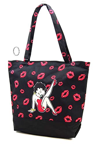 Betty Boop Canvas Shopping Bag with Coin Purse and Key Ring (Black)