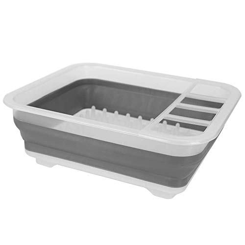 Home Basics Collapsible Silicone & Plastic Bin with Cutlery Holder Cup, Portable Washing Basin, Dishpan, Dish Tub, Ice Bucket for Indoor or Outdo, Clear