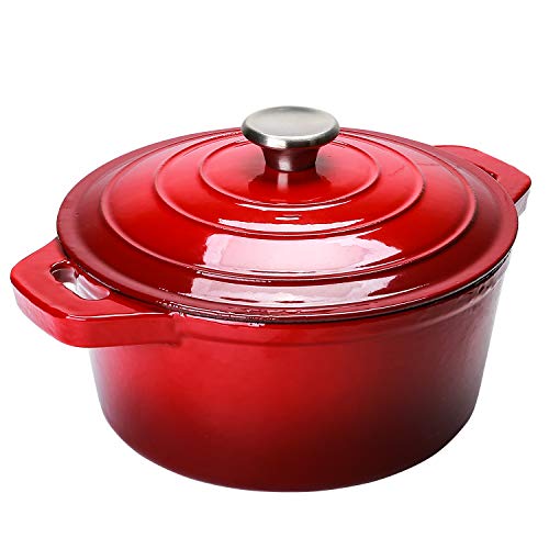 Puricon 5.5 Quart Enameled Cast Iron Dutch Oven with Lid, 5.5 QT Deep Round Dutch Oven Pot with Dual Handles -Red