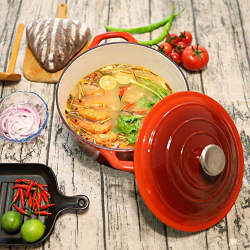 Puricon 5.5 Quart Enameled Cast Iron Dutch Oven with Lid, 5.5 QT Deep Round Dutch Oven Pot with Dual Handles -Red | The Storepaperoomates Retail Market - Fast Affordable Shopping