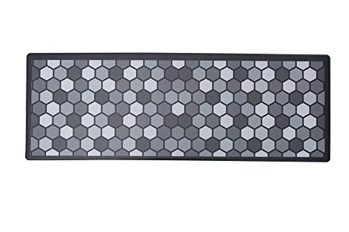 J&V TEXTILES Premium Kitchen Mat, Waterproof Anti Fatigue Kitchen Rug, Cushioned Non-Slip Textilene Surface Kitchen Floor Mat for Home, Office, Indoor, 20″x55″ (Black/Gray)