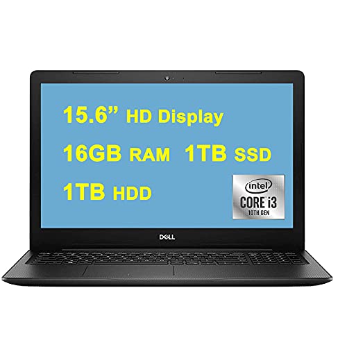 Dell Flagship Inspiron 15 3000 3593 Laptop Computer 15.6” HD Display 10th Gen Intel Core i3-1005G1 (Beat i5-7200U) 16GB RAM 1TB SSD 1TB HDD USB 3.1 Bluetooth Win 10