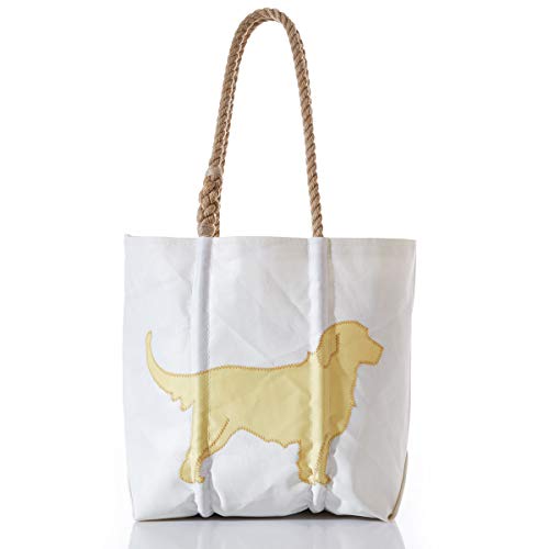 Sea Bags Recycled Sail Cloth Golden Retriever Medium Tote – Travel Tote Bag, Carry On Bag, Tote Bag for Work – Rope Handles