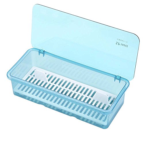 AIYoo Flatware Tray Kitchen Drawer Organizer With Lid And Drainer – Plastic Kitchen Cutlery Tray and Utensil Storage Container with Cover – Dust-proof Dinnerware Holder Blue