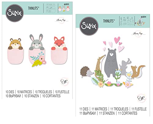 Sizzix Olivia Rose Pocket Pals Thinlits and Quirky Animals Thinlets, Bundle of 2 Die Sets (665813, 665814)