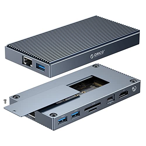 USB C Docking Station with M.2 NVMe SSD Enclosure, ORICO 9-in-1 USB-C Hub Adapter with NVMe Slot(Up to 4TB), PD 100W, 3 x 10Gbps USB3.1 USB-A, Type-C, 4K HDMI, TF/SD, Ethernet RJ45, Audio