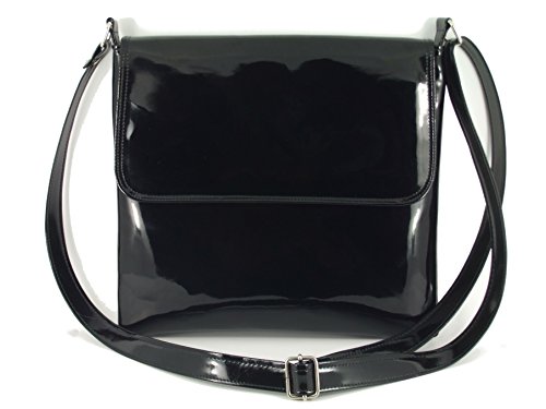 Loni Womens Cool Faux Patent Leather Cross-Body Shoulder Bag Handbag Medium Size