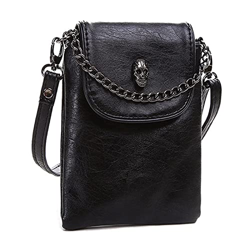 Small Crossbody Cell Phone Purse -Vintage Skull Bag Gothic Purse Shoulder Bag for Women, Leather Mini Phone Bag Travel Wallet Purse with Adjustable Strap