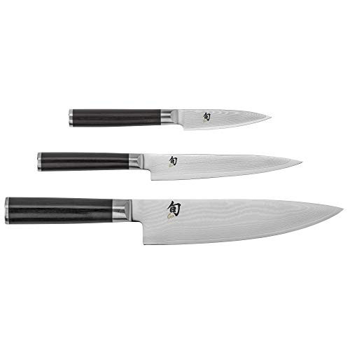 Shun Cutlery Classic 3 Piece Starter Set, Includes 8″ Chef’s, 3.5″ Paring, 6″ Utility Knife, Handcrafted Japanese Kitchen Knives, 3 sizes