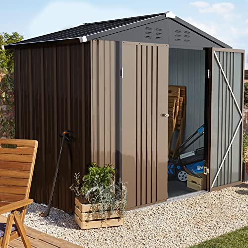 LEMBERI 6×4 FT Outdoor Storage Shed,Tool Garden Metal Sheds with Lockable Door,Outside Galvanized Steel Storage House for Backyard Garden, Patio, Lawn