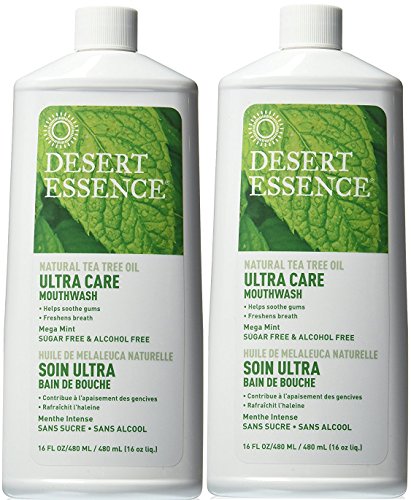 Ultra Care Mouthwash – Made With Natural Tea Tree Oil – Sugar-Free, Alcohol-Free – Mega Mint, 16 fl oz (Pack of 2)