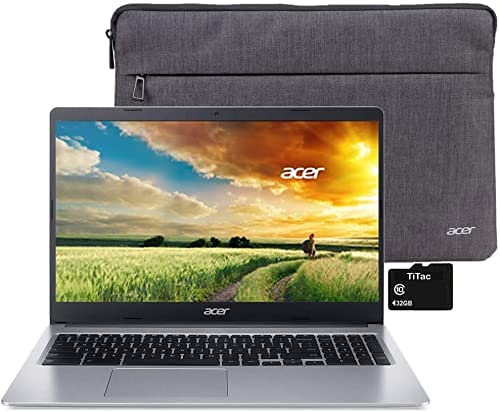 2021 Acer Chromebook 315 Laptop Computer 15.6inch HD Display Intel Celeron N4000 Processor(Up to 2.6GHz) 4GB RAM 32GB eMMC Webcam BT USB Type C Chrome OS + TiTac (Renewed) Silver 15-15.99 inches