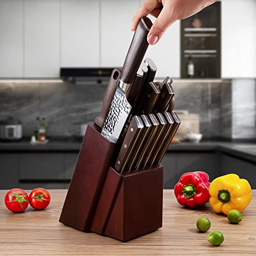 FEECOOL knife Set, Kitchen Knife Set,15 Pieces Knife Set with Block, Germany High Carbon Stainless Steel Chef Knife Block Set, Knives Set for Kitchen with Sharpener, Ultra Sharp Chef Knife Set, Brown | The Storepaperoomates Retail Market - Fast Affordable Shopping