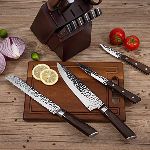 FEECOOL knife Set, Kitchen Knife Set,15 Pieces Knife Set with Block, Germany High Carbon Stainless Steel Chef Knife Block Set, Knives Set for Kitchen with Sharpener, Ultra Sharp Chef Knife Set, Brown | The Storepaperoomates Retail Market - Fast Affordable Shopping