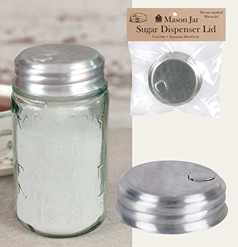 SIMPLY HOMEADE Mason Jar Sugar/Salt/Spice Dispenser Lid Kitchen Supplies, 2 3/4″ diameter 1 1/4″ tall, Silver
